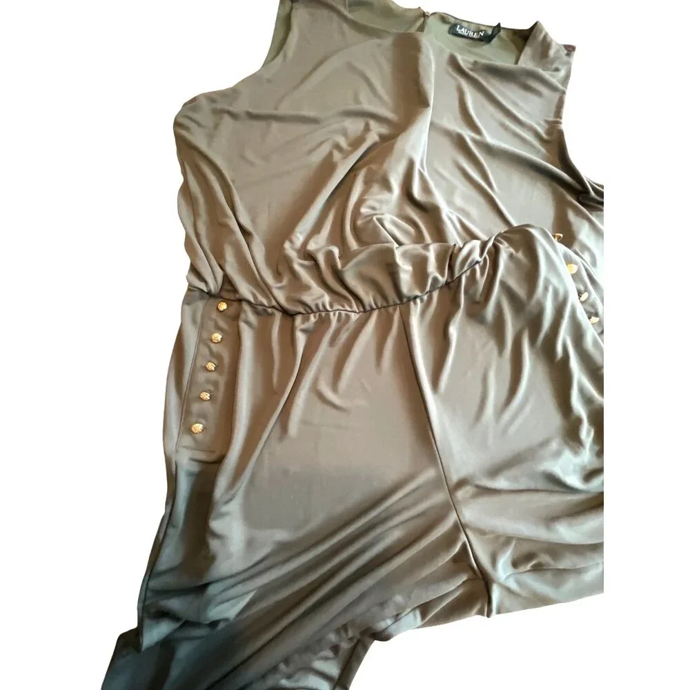 Lauren Ralph Lauren Parthenia Womens Plus Size 3X Olive Green Sleeveless Jumpsui